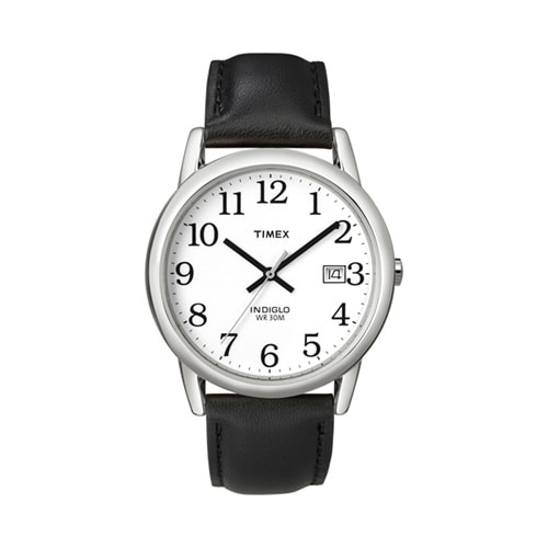 35mm Men's Timex Easy Reader Watch with White Dial and Black Leather Strap -  Bulova, T2H281