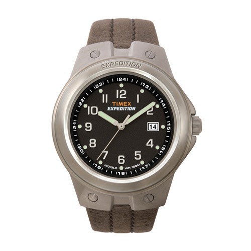 40mm Men's Timex Expedition Metal Watch with Black Dial and Brown Leather Strap -  Bulova, T49631