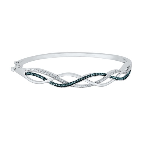 1/6 ct. tw. Diamond 7 3/4 Crisscross Bangle Bracelet in Sterling Silver -  Suashish Jewels, LF075345CAW BL