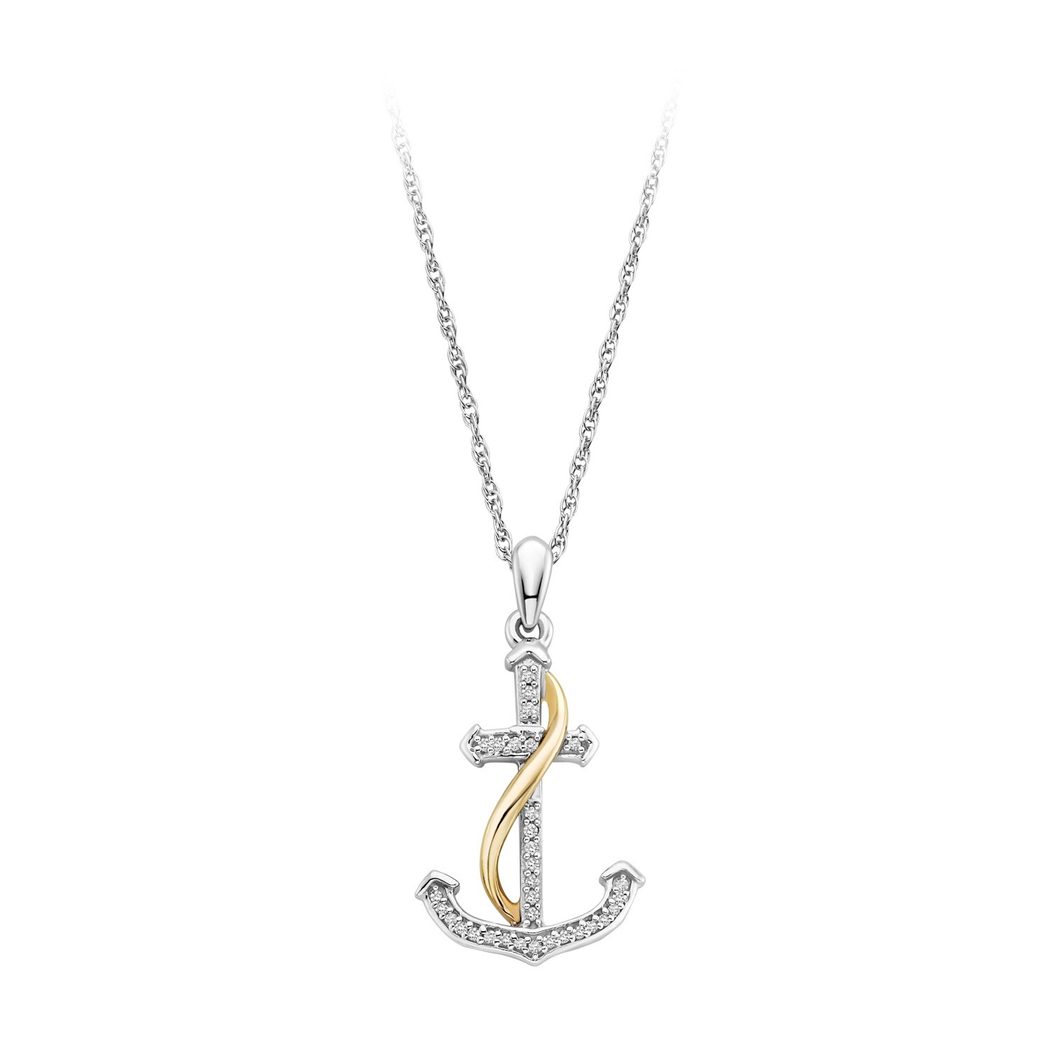 Fred Meyer Jewelers1 10 Ct Tw Diamond Anchor Pendant Diamond Anchor Pendant In Sterling Silver And 10k Yellow