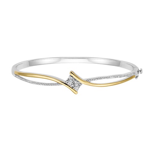 1/3 ct. tw. Diamond Lovever & trade; 7 1/4 Bangle Bracelet in Sterling Silver and 10K Yellow Gold -  Suashish Jewels, LF077662FXY