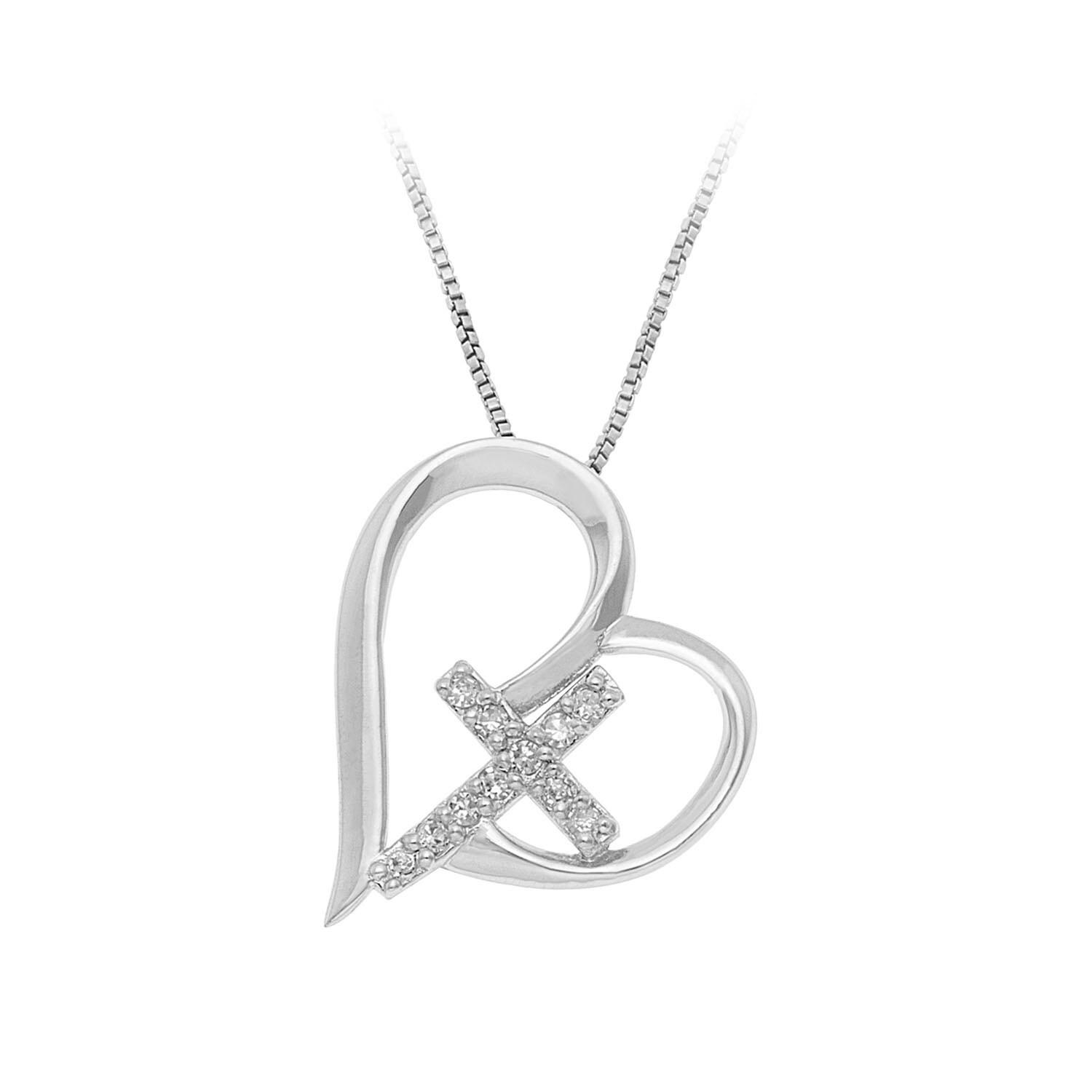 1 10 Ct Tw Diamond Heart And Cross Pendant Fred Meyer Jewelers Diamond Heart And Cross Pendant In Sterling Silver