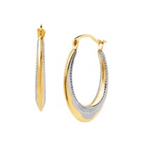 Two-Tone Etched Hoop Earrings in 14K Yellow and White Gold