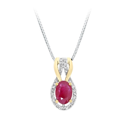 Ruby and 1/8 ct. tw. Diamond Pendant in 10K White and Yellow Gold -  Big Jewelry, BI8165P1R/10YT