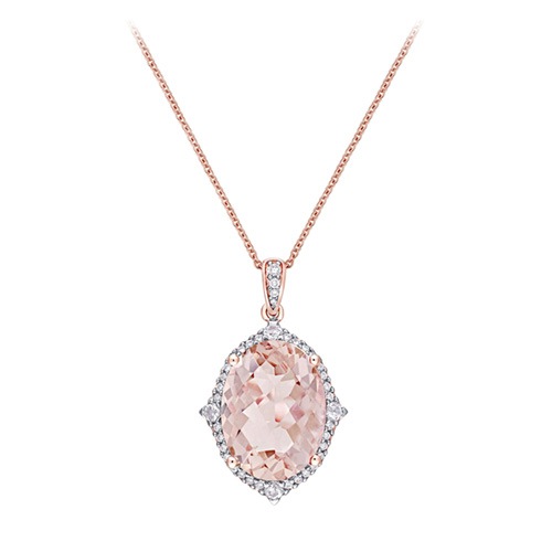 Morganite White Sapphire and 1/5 ct. tw. Diamond Pendant in 14K Rose Gold -  Delmar, FMJ004022