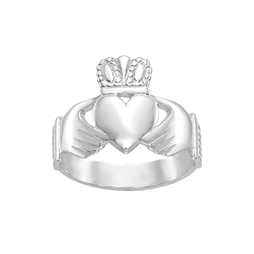 Mens Gold Classics(tm) 14kt. Flat White Gold Claddagh Ring -  Fine Jewelry Collections, D3112