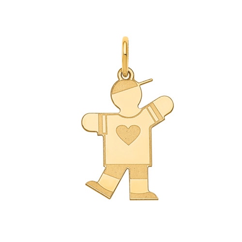 Online Exclusive! Fashioned from 14 karat yellow gold this waving boy charm features a baseball cap and heart design on his shirt. This charm is the perfect addition to your favorite charm bracelet or chain necklace. A charm helps you relive the precious memories and special occasions in your life. Charm measures 22mm long by 13mm wide.