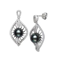 Tahitian Pearl and Created Sapphire Drop Earrings in Sterling Silver