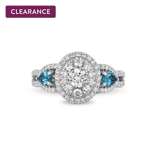 Enchanted Disney Fine Jewelry 1 Ct. Tw. Diamond And Blue Topaz Cinderella Ring In 14K White Gold