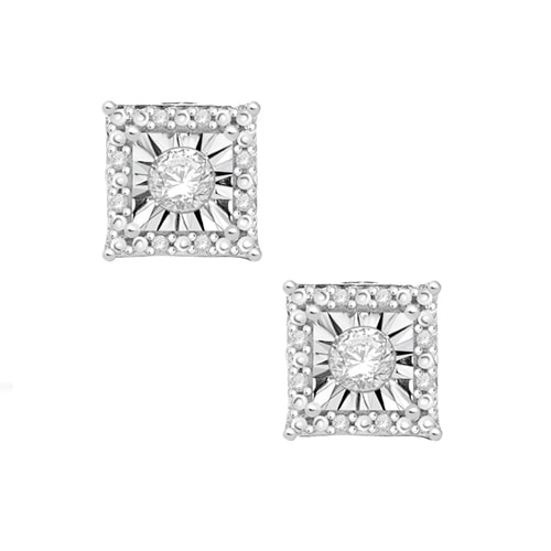 1/4 ct. tw. Diamond Square Halo Stud Earrings in Sterling Silver