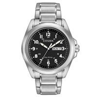 43mm Men's Citizen Eco-Drive Sport Watch with Black Dial and Silver-tone Bracelet