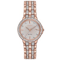 28mm Ladies' Citizen Eco-Drive Crystal Watch with White Dial and Rose Gold-tone Bracelet