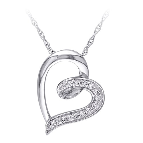 Diamond Accented Heart Pendant In 10K White Gold