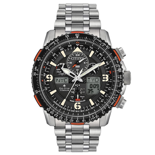 45mm Men's Citizen Eco-Drive® Promaster Skyhawk Watch with Black Dial and Silver-Tone Bracelet -  JY8108-53EV