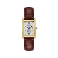 32x21mm Ladies' Caravelle Dress Watch with Silver Dial and Textured Brown Leather Bracelet