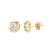 Cubic Zirconia Bezel Stud Earrings in 14K Yellow Gold