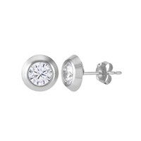 Cubic Zirconia Bezel Stud Earrings in 14K White Gold