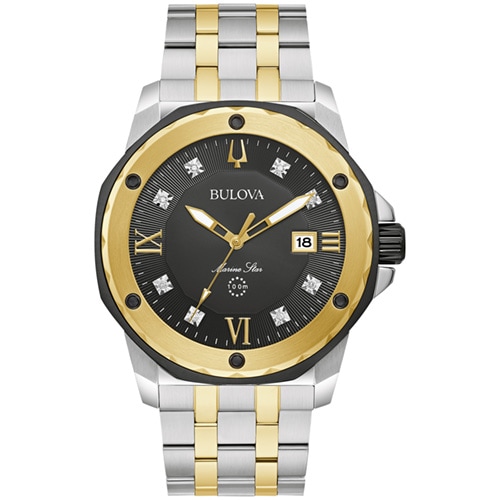 44mm Men's Bulova Marine Star Watch with a Black Dial and Two-Tone Bracelet -  Citizen, 98D175V