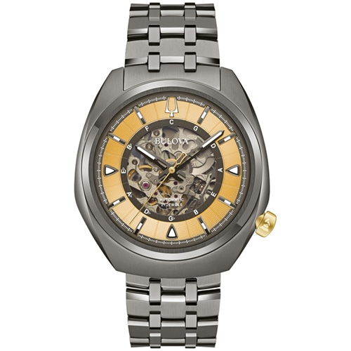 44mm Men's Bulova Grammy Automatic Watch with a Yellow Gold-Tone Dial and Gray Bracelet -  Citizen, 98A294V