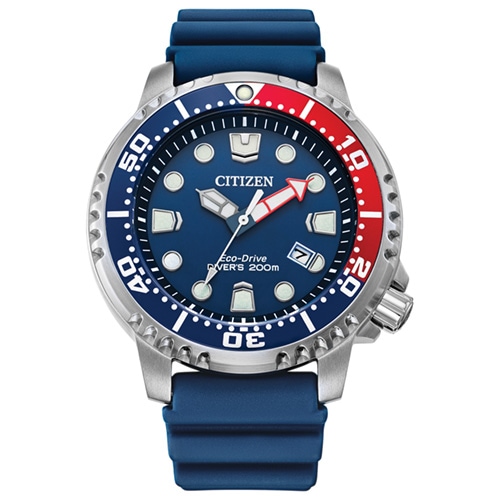 42mm Men's Citizen Eco-Drive® Promaster Diver Watch with a Blue Dial and Blue Strap -  BN0168-06LV