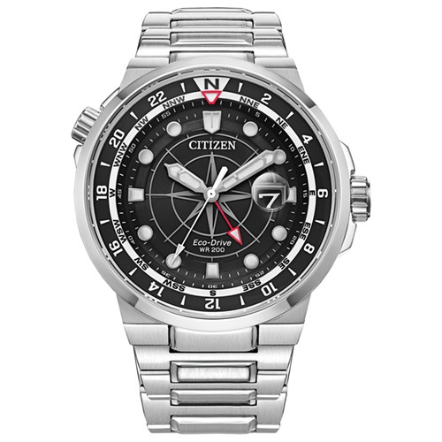 44mm Men's Citizen Eco-Drive® Sport Luxury Watch with a Black Dial and Silver-Tone Bracelet -  BJ7140-53EV