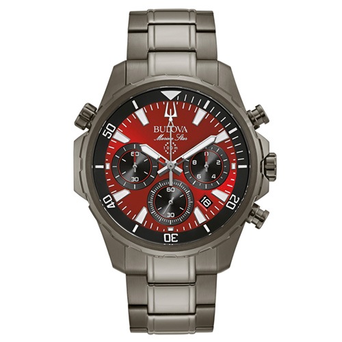 43mm Men's Marine Star Chronograph Watch with Red Dial and Grey Bracelet -  Citizen, 98B350V