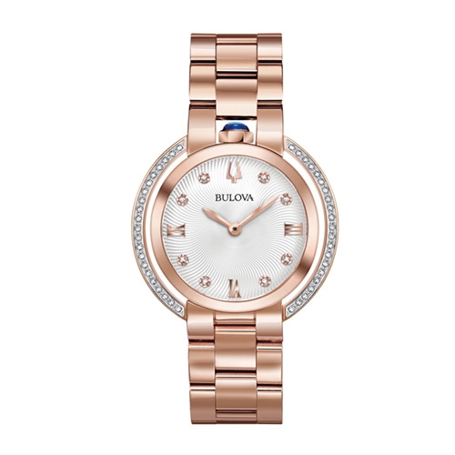 35mm Ladies' Bulova Rubaiyat Diamond Watch in Rose Gold-Tone Stainless Steel -  Citizen, 98R248V