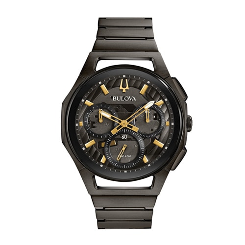 43mm Men's Bulova CURV Chronograph Watch with Black Dial and Black Bracelet -  Citizen, 98A206V