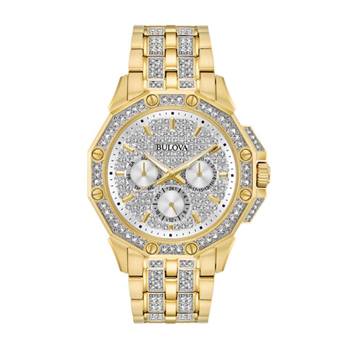 41mm Men's Bulova Crystal Watch with Silver-tone Dial and Yellow Gold-tone Bracelet -  Citizen, 98C126V