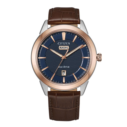 40mm Men's Citizen Eco-Drive® Corso Watch with Blue Dial and Brown Leather Strap -  AW0096-06LV