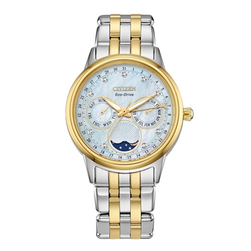 37mm Ladies' Citizen Eco-Drive® Calendrier Watch with White Dial and Two-tone Bracelet -  FD0004-51DV