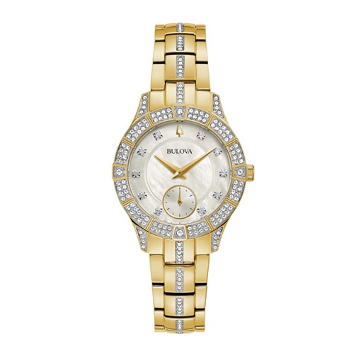 30mm Ladies' Bulova Phantom Crystal Watch with White Mother-of-Pearl Dial and Gold-tone Bracelet -  Citizen, 98L283V