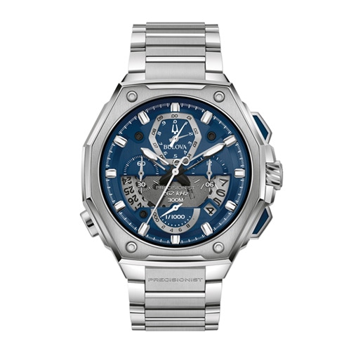 44mm Men's Bulova Precisionist Watch with Blue Dial and Silver-tone Bracelet -  Citizen, 96B349V