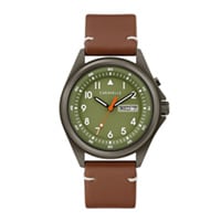 40mm Men's Caravelle Traditional Watch with Green Dial and Brown Leather Strap