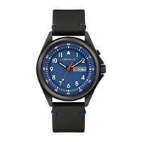 40mm Men's Caravelle Watch with Blue Dial and Black Leather Strap