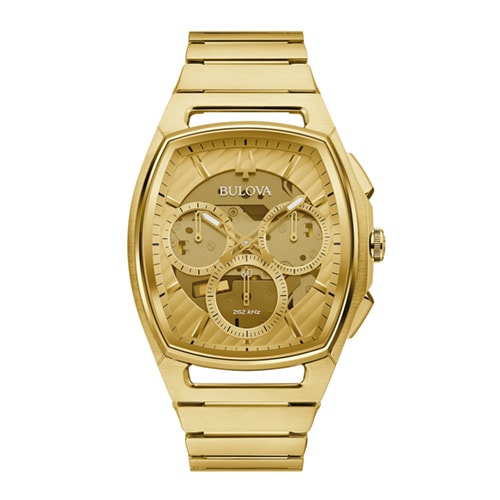 41mm Men's Bulova CURV Chronograph Watch with Champagne Dial and Yellow Gold-tone Bracelet -  Citizen, 97A160V