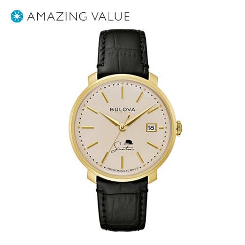 40mm Men's Bulova Frank Sinatra Watch with Cream Dial and Black Leather Strap -  Citizen, 97B195V