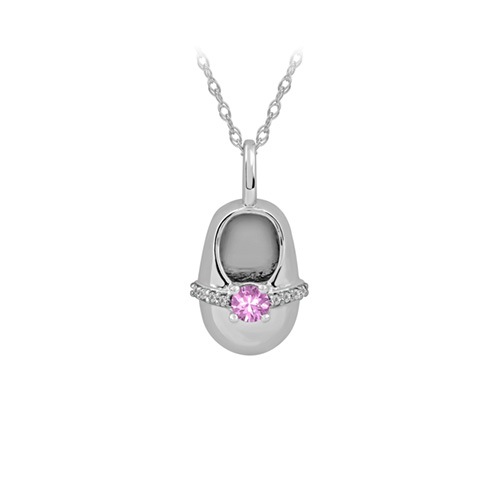 Created Pink and White Sapphire Baby Shoe Pendant in Sterling Silver -  H.K. Designs Inc-Ecomm Only, CPF02195-XPSAXSW