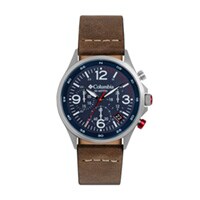 42mm Unisex Columbia Canyon Ridge Chronograph Watch with a Blue Dial and Brown Leather Strap