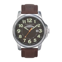 40mm Men's Timex Expedition Watch with a Black Dial and Brown Leather Strap