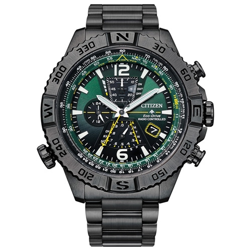 48mm Men's Citizen Eco-Drive® Promaster Navihawk Watch with Green Dial and Grey Bracelet -  AT8227-56XV