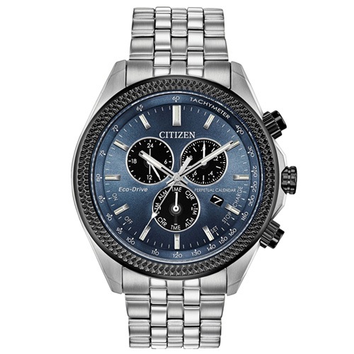 44mm Men's Citizen Brycen Eco-Drive Watch with Blue Dial and Silver-Tone Bracelet -  BL5568-54LV