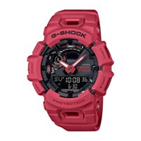 Men's Casio G-Shock Power Trainer Analog-Digital Watch with a Black Dial and Red Strap