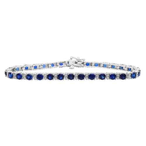 Created Blue Sapphire and Diamond Accented 7.25 Bracelet in Sterling Silver -  MJJ Brilliant Jewelers, XM1USSQMWHSCCR-FM