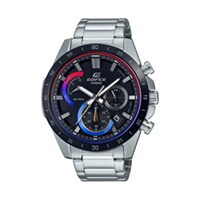 44mm Men's Casio Edifice Analog-Digital Watch with a Black Dial and Silver-tone Bracelet