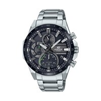 42mm Men's Casio Edifice Analog-Digital Watch with a Black Dial and Silver-tone Bracelet