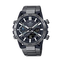 43mm Men's Casio Edifice Analog-Digital Watch with a Black Dial and Gray Bracelet