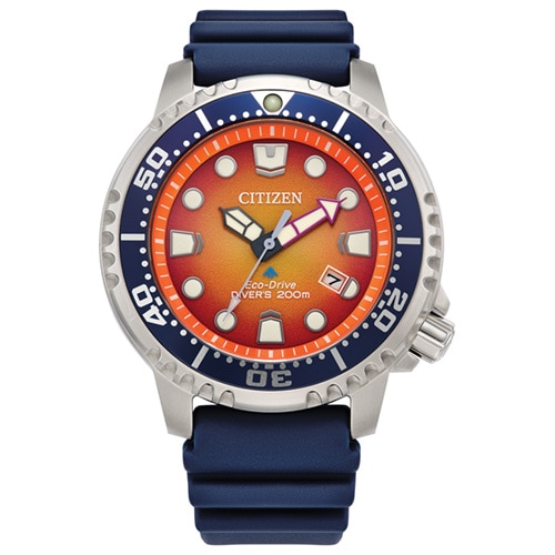 44mm Men's Citizen Eco-Drive® Promaster Diving Watch with an Orange Dial and Blue Strap -  BN0169-03XV