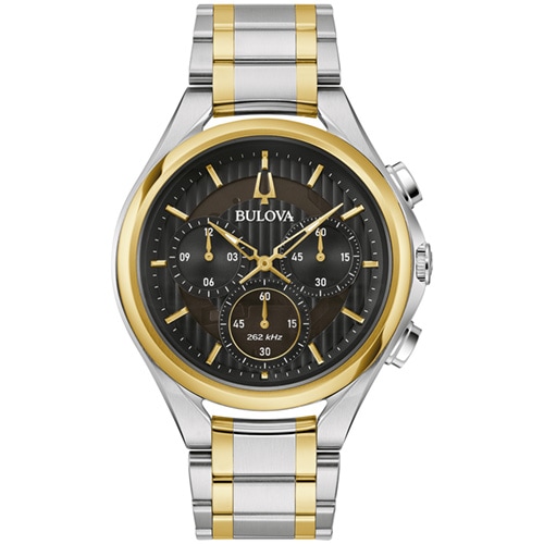 44mm Men's Bulova Curv Chronograph Watch with a Black Dial and Two-Tone Bracelet -  Citizen, 98A301V