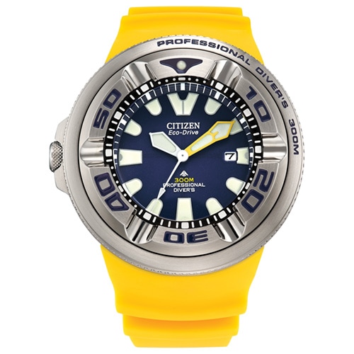 48mm Men's Citizen Eco-Drive® Sea Diving Watch with a Blue Dial and Yellow Strap -  BJ8058-06LV